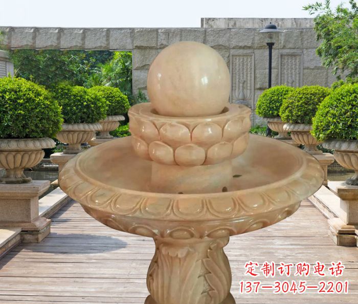 周口晚霞红双层风水球公园喷泉石雕 (2)