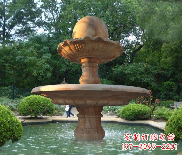 周口晚霞红双层风水球喷泉公园石雕