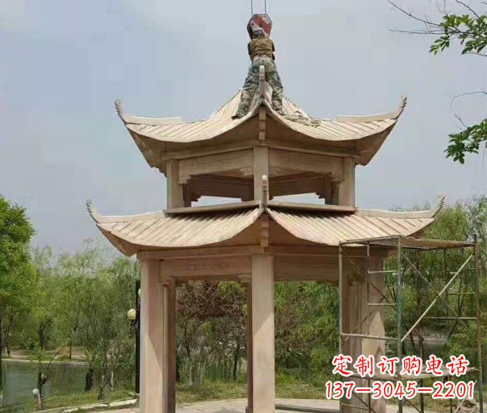 周口晚霞红双层凉亭石雕 (2)