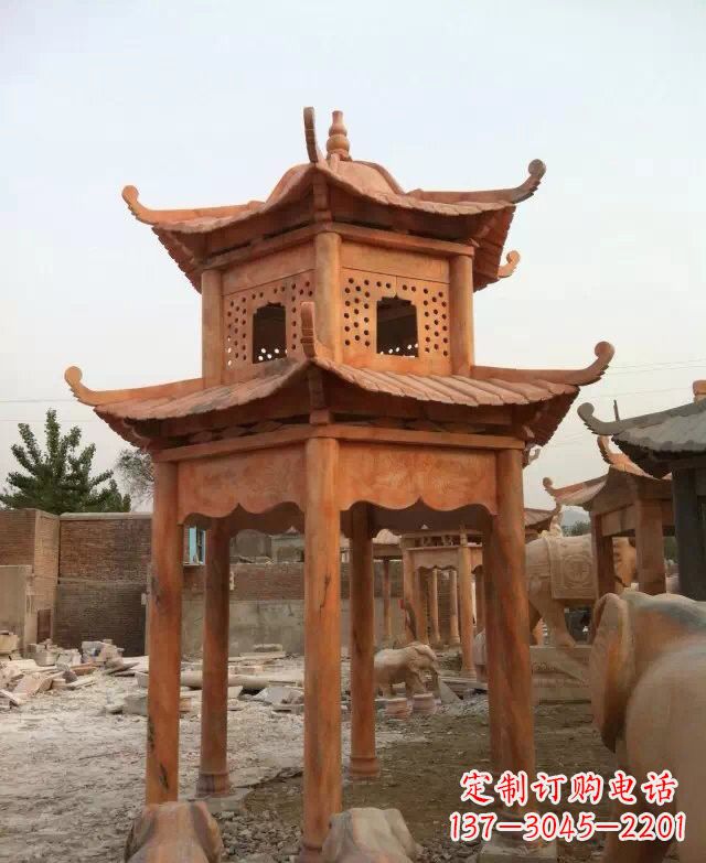 周口晚霞红双层凉亭石雕