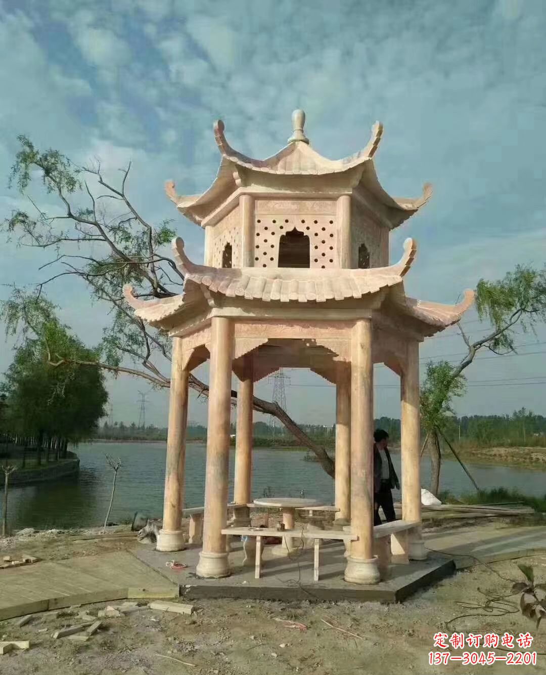 周口晚霞红双层石凉亭 (2)