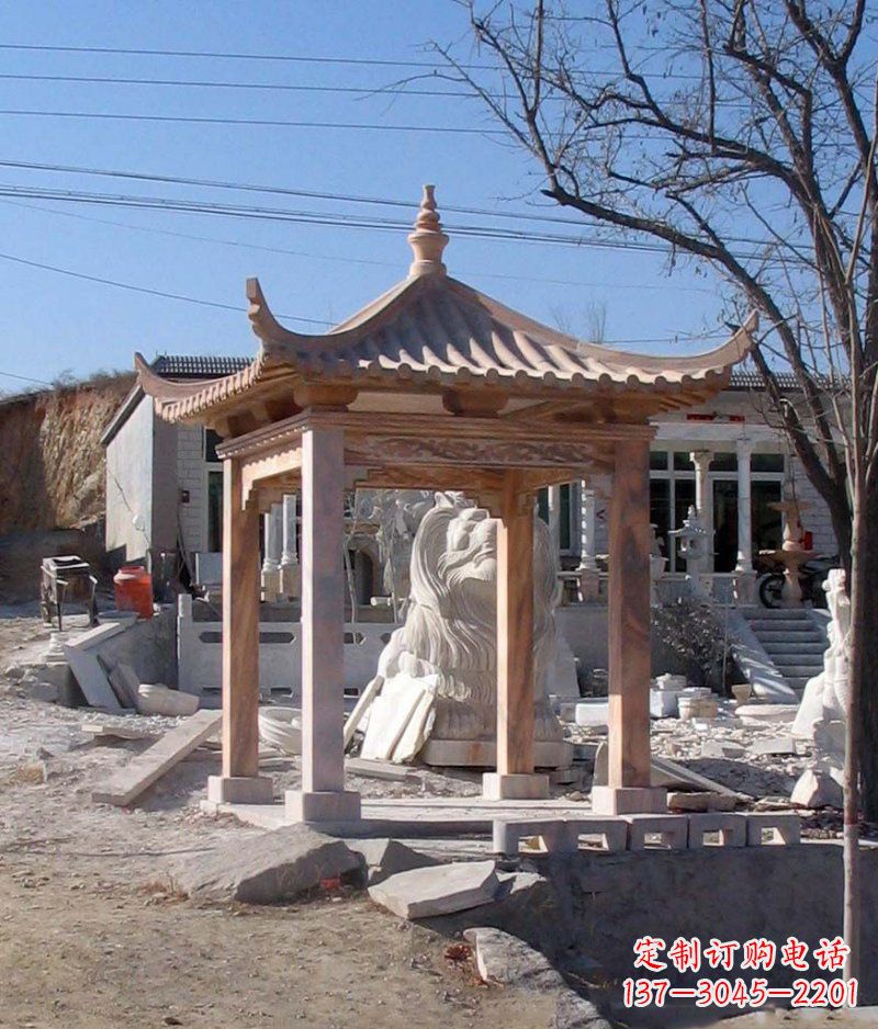 周口晚霞红四角凉亭景观石雕