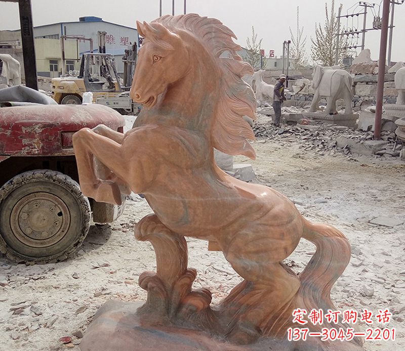 周口晚霞红踏浪奔马石雕