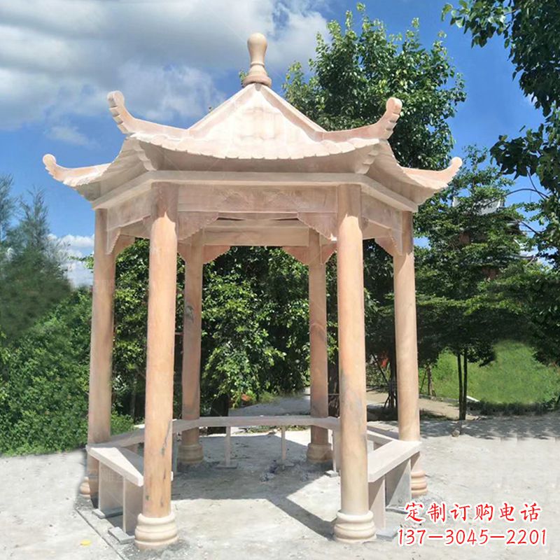 周口晚霞红庭院石凉亭