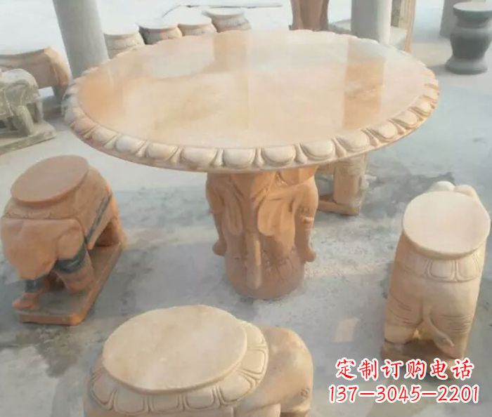 周口晚霞红小象桌凳别墅石雕 (2)