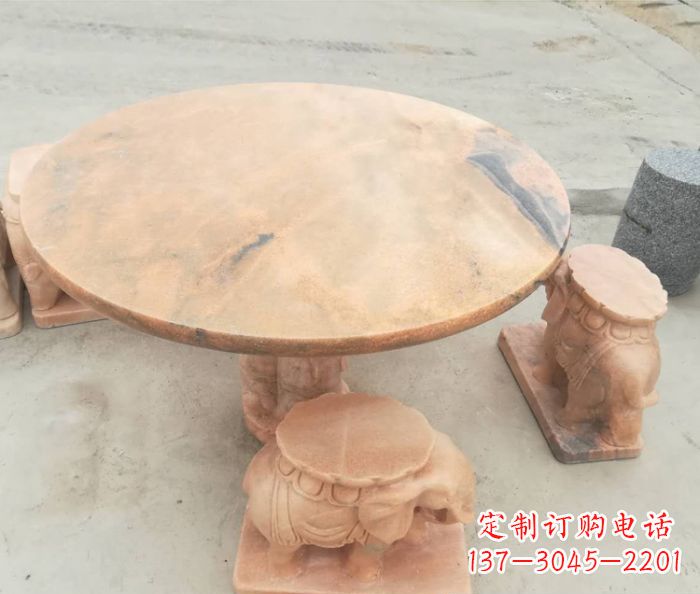 周口晚霞红小象桌凳别墅石雕 (4)