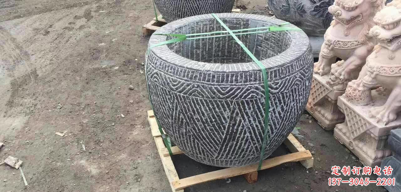 周口纹理石浮雕水缸