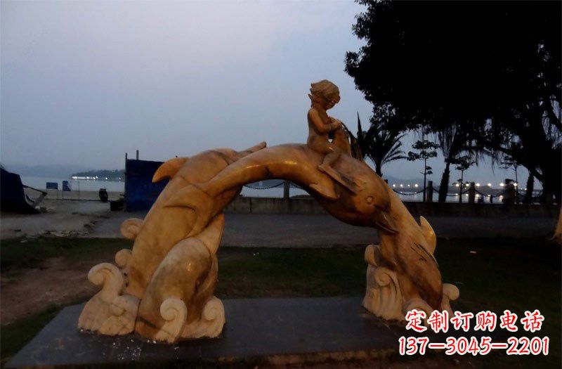 周口西方儿童骑海豚石雕