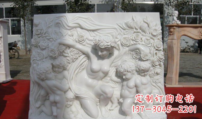 周口西方女人与孩子汉白玉浮雕