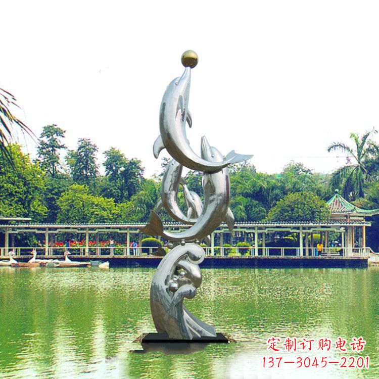 周口戏球不锈钢海豚雕塑-园林水景动物景观