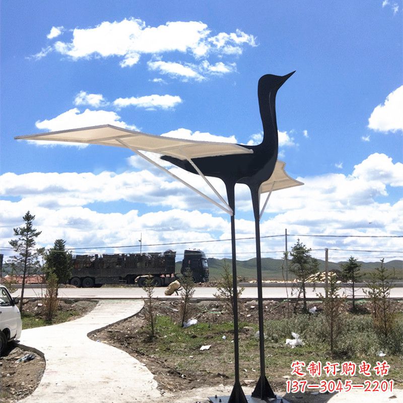 周口仙鹤不锈钢遮阳亭景观雕塑