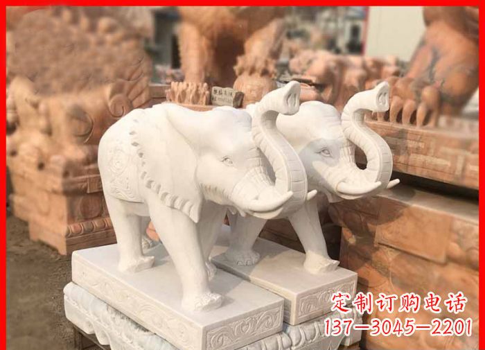 周口象鼻朝天的大象汉白玉招财石雕