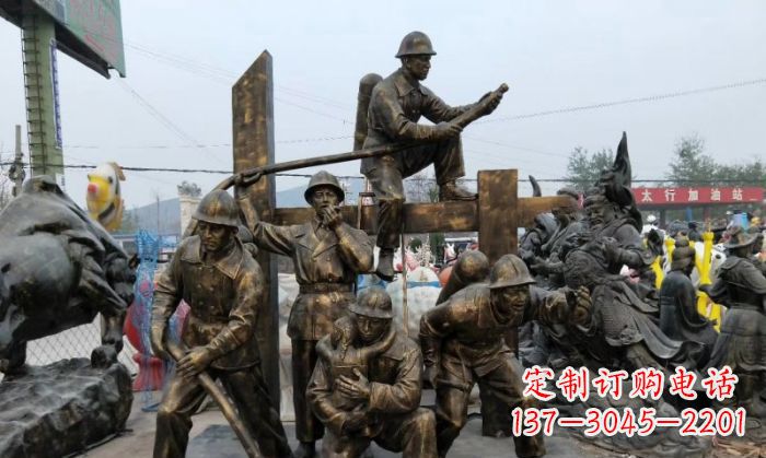 周口消防战士人物铜雕