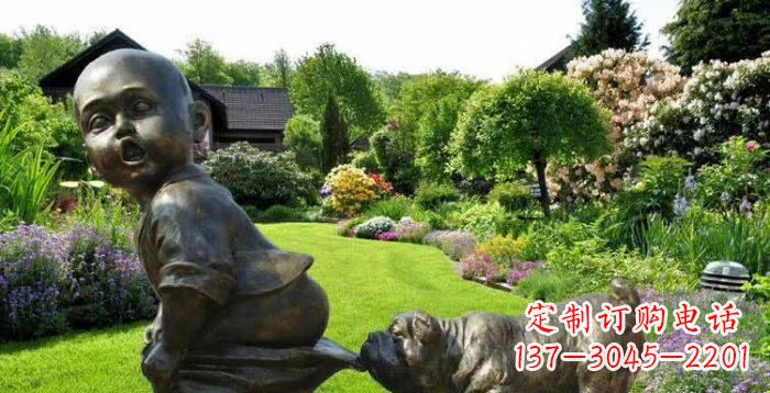 周口小狗叼小孩裤子童趣铜雕