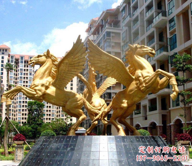 周口小区飞马三匹马景观铜雕