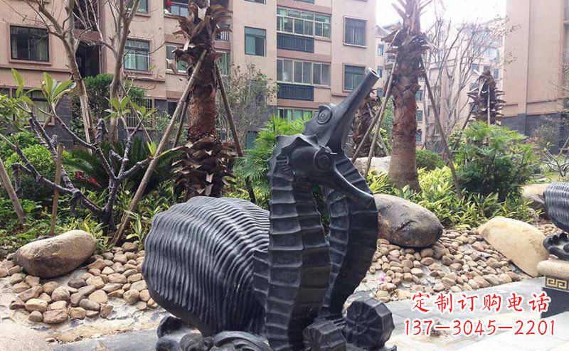 周口小区海马动物玻璃钢仿铜雕塑
