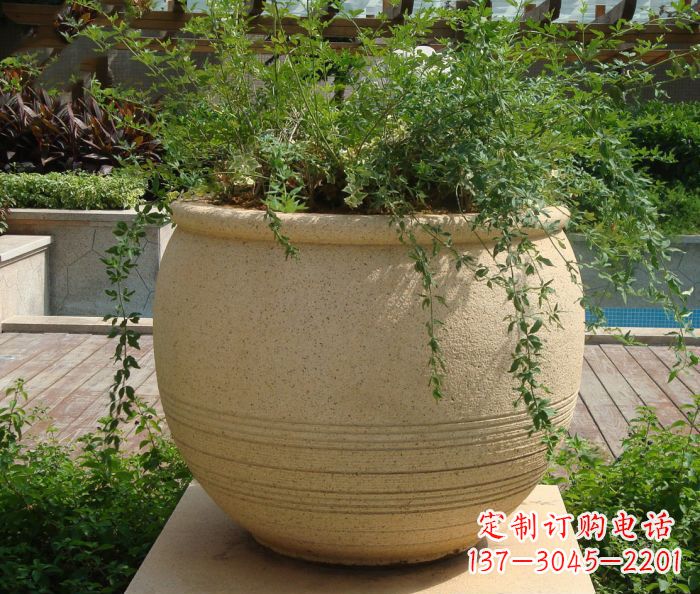 周口小区景观大理石花盆石雕 (2)