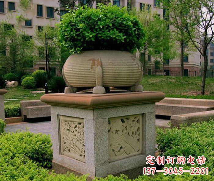 周口小区景观大理石花盆石雕 (3)