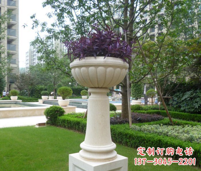 周口小区景观汉白玉花盆石雕 (2)