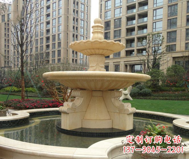 周口小区景观晚霞红多层喷泉石雕 (3)