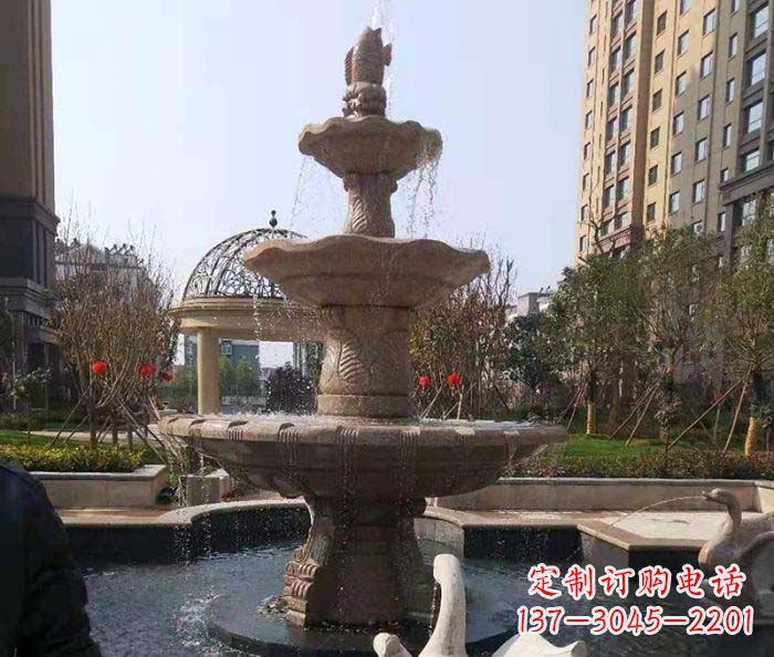 周口小区景观晚霞红鲤鱼石雕喷泉