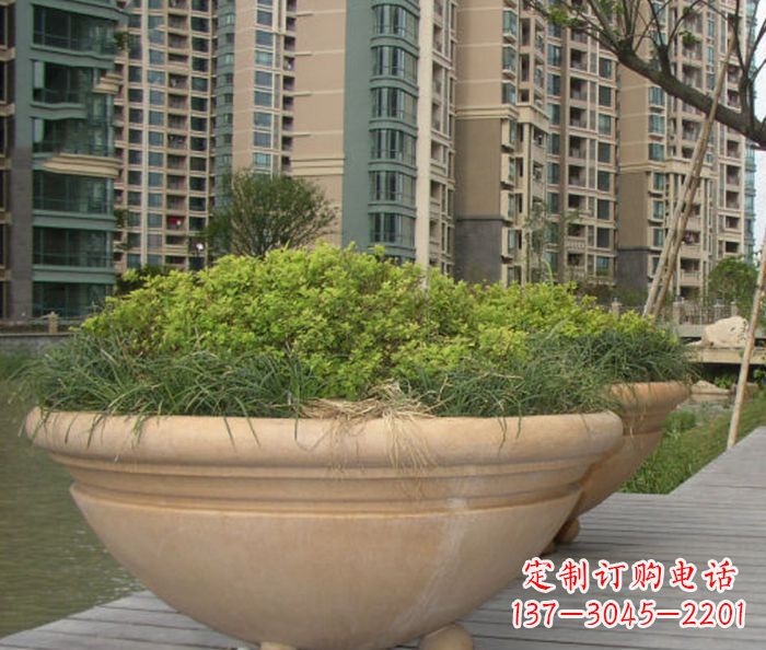周口小区景观晚霞红花盆石雕
