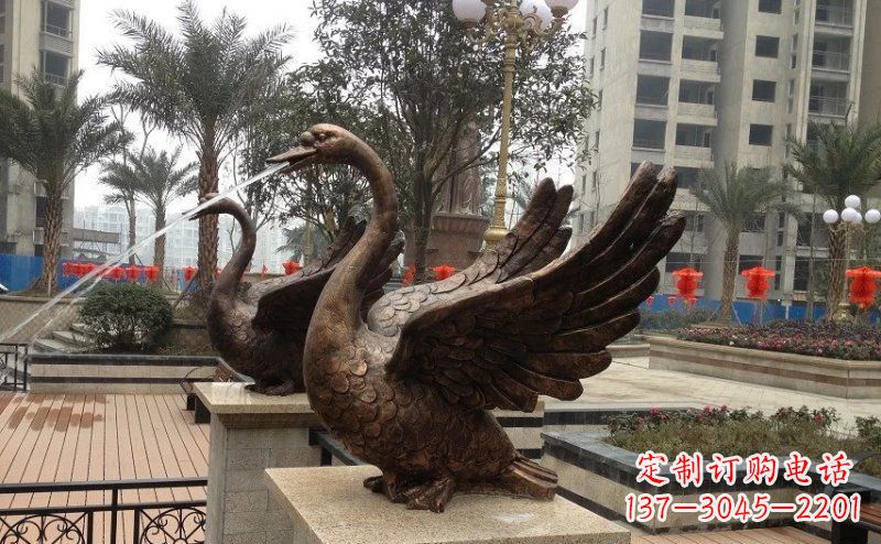 周口小区喷水天鹅动物铜雕