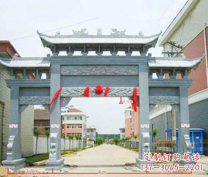 周口小区三门牌坊石雕