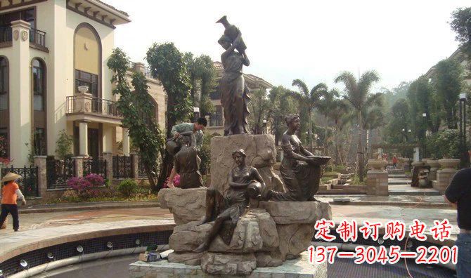 周口小区西方美女喷泉人物铜雕