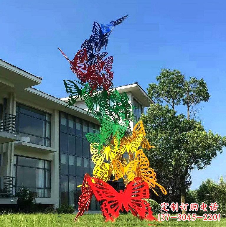 周口小区园林不锈钢彩色蝴蝶景观雕塑