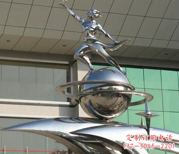 周口校园不锈钢地球和学生景观雕塑