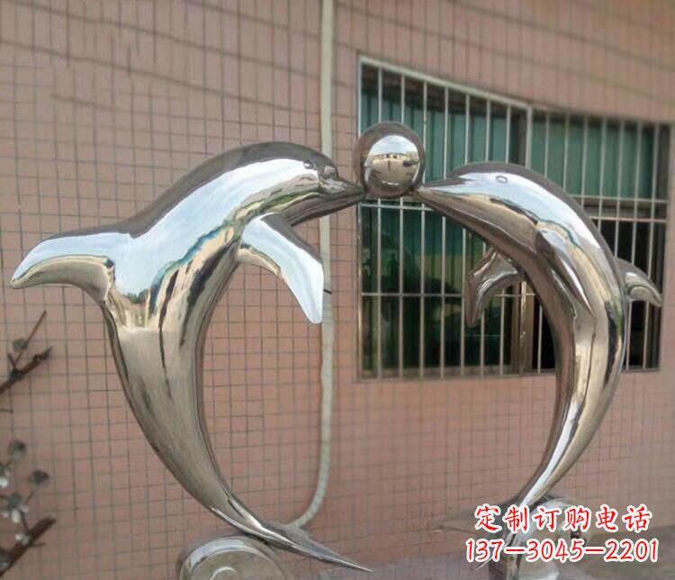 周口校园不锈钢海豚顶球雕塑
