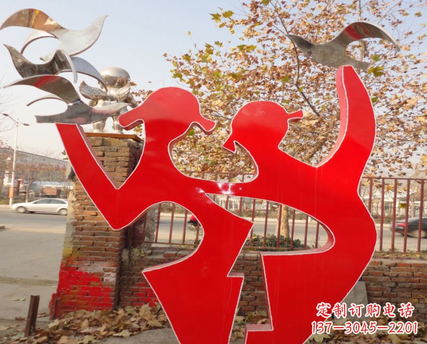 周口校园不锈钢剪影人物和和平鸽雕塑