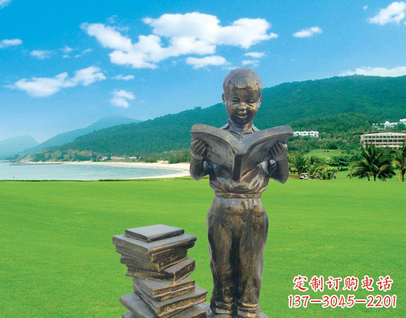 周口校园看书的小男孩雕塑