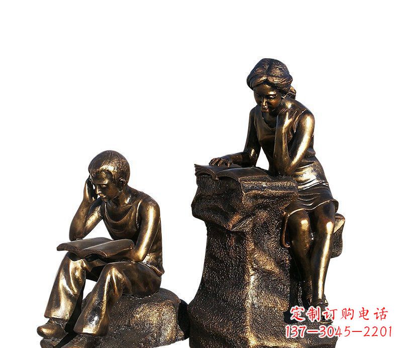 周口校园铸铜学生看书人物雕塑