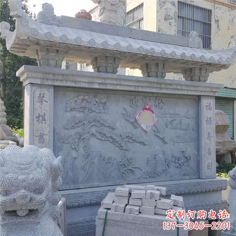 周口迎客松石雕影壁墙