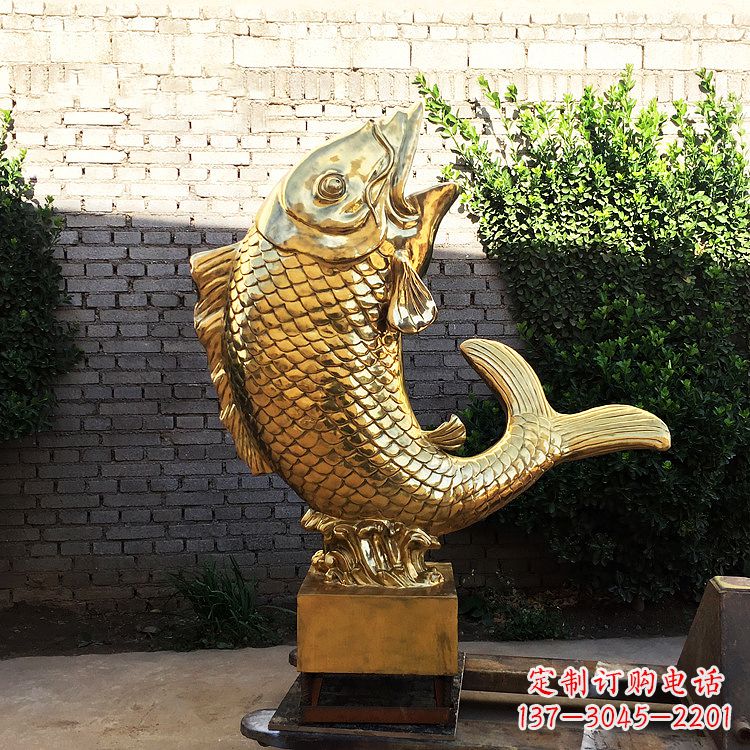 周口鱼跃景观铜雕-纯铜铸造企业商场动物雕塑摆件