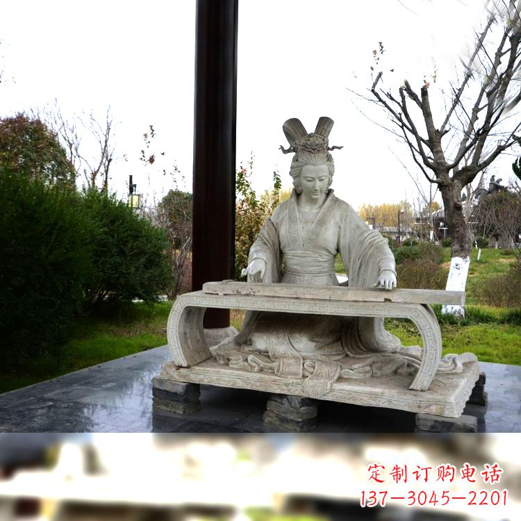 周口虞姬弹琴雕塑-公园古代人物著名美女情景雕塑