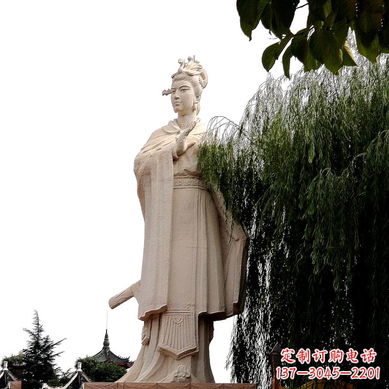 周口虞姬砂岩石雕-景区园林古代人物著名美女雕像