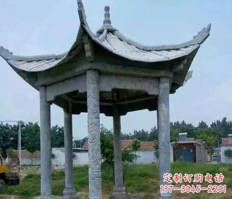 周口园林仿古六角凉亭景观石雕