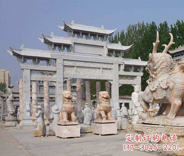 周口园林仿古三门牌坊石雕