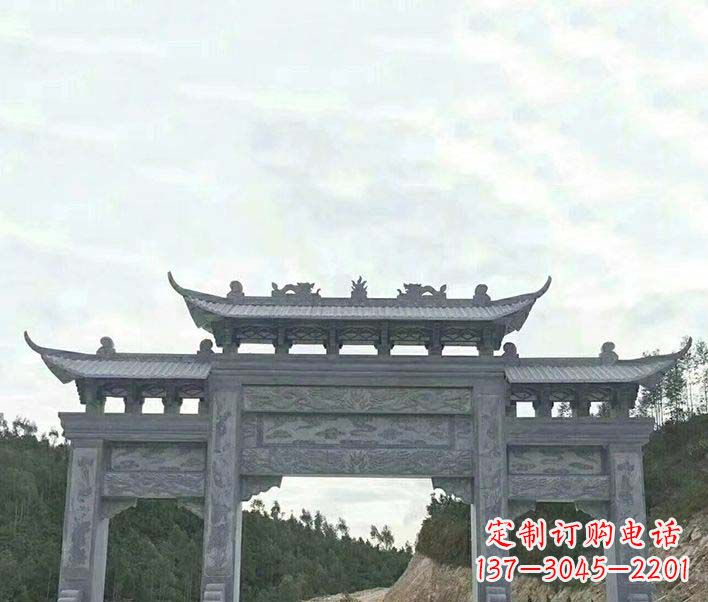 周口园林仿古三门石牌坊景观石雕
