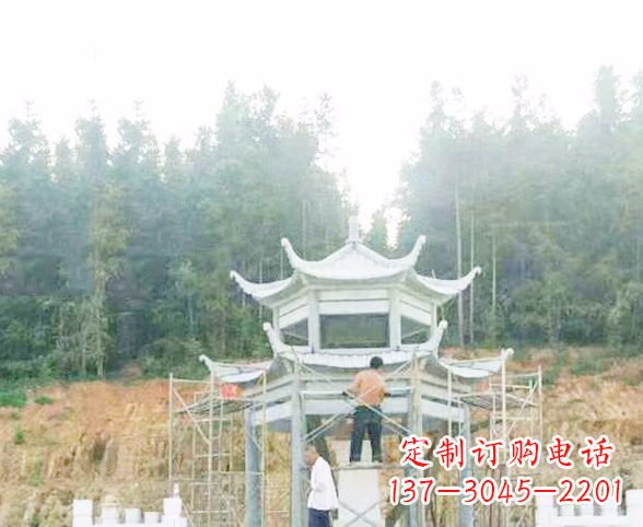 周口园林仿古双层石凉亭景观石雕 (2)