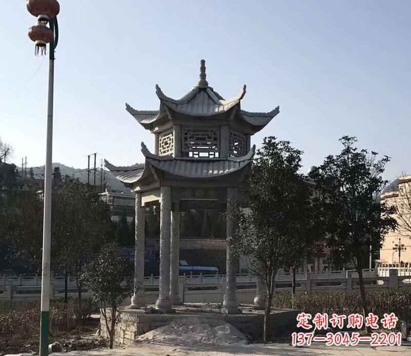 周口园林仿古双层石凉亭景观石雕 (4)