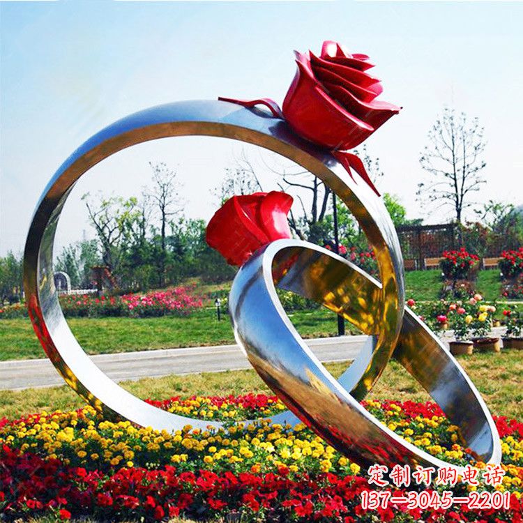 周口园林花丛不锈钢玫瑰花戒指雕塑