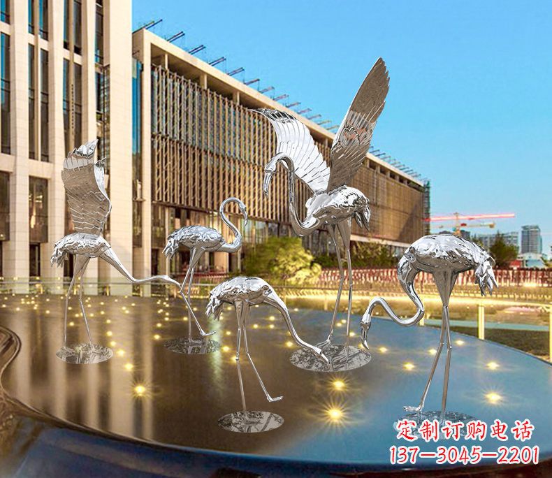 周口园林火烈鸟不锈钢雕塑 