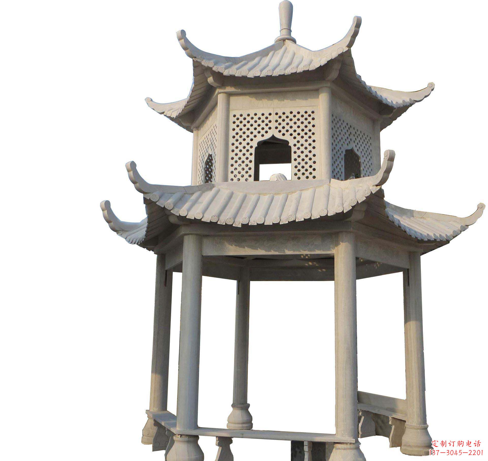 周口园林景观大理石六角石雕双层凉亭