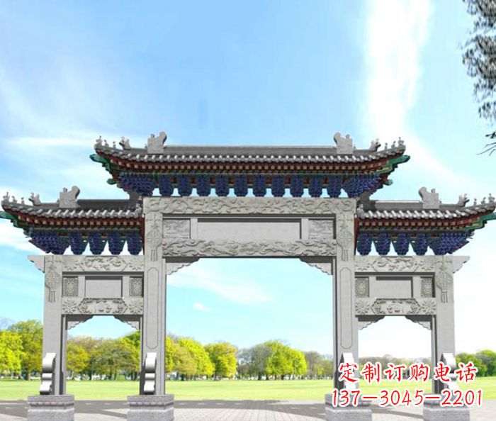 周口园林景观仿古三门石牌坊