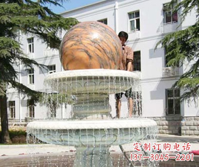 周口园林景观晚霞红风水球喷泉石雕 (2)