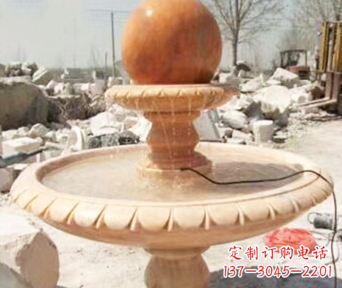 周口园林景观晚霞红风水球喷泉石雕 (3)